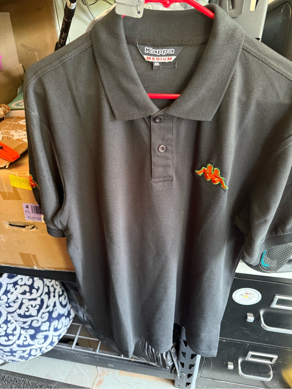 Kappa Black Polo with Red Accent and Multicolor Embroidered Logo